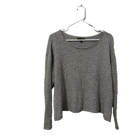 Eileen Fisher Open Neck Silk Heather Grey Slub Knit Sweater Size Medium - Picture 1 of 5